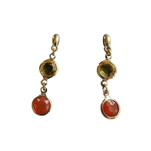 Beautiful 14K Gold Tone Green and Peach Dangle Earrings - Picture 1 of 10